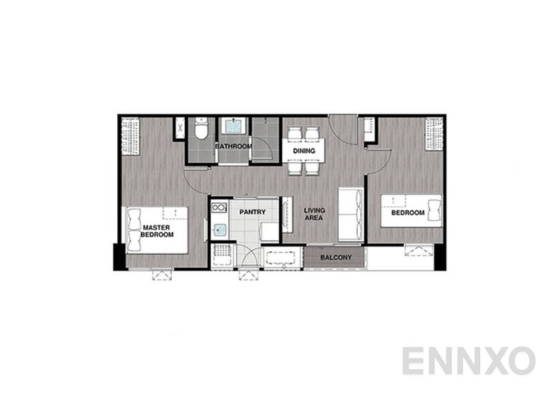 รูปแปลนห้อง 2 Bedrooms ของโครงการ เซ็นทริค รัชดา-ห้วยขวาง
