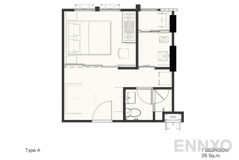 รูปแปลนห้อง 1 Bedroom ของโครงการ แชมเบอร์ส อ่อนนุช สเตชั่น