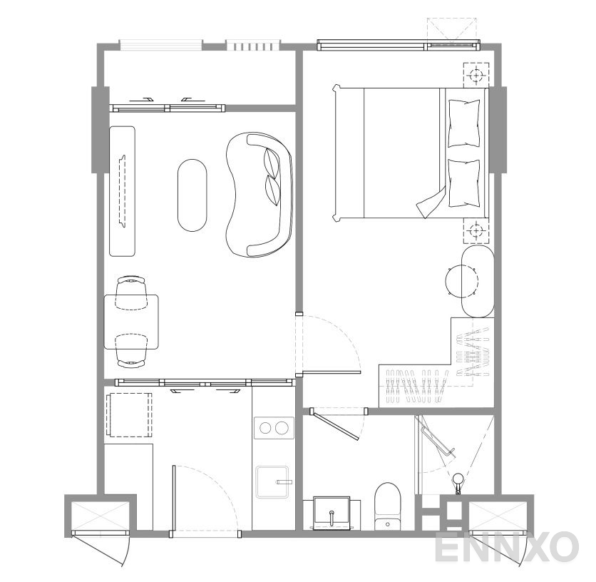 รูปแปลนห้อง 1 Bedroom ของโครงการ แชปเตอร์ เจริญกรุง - ริเวอร์ไซด์  