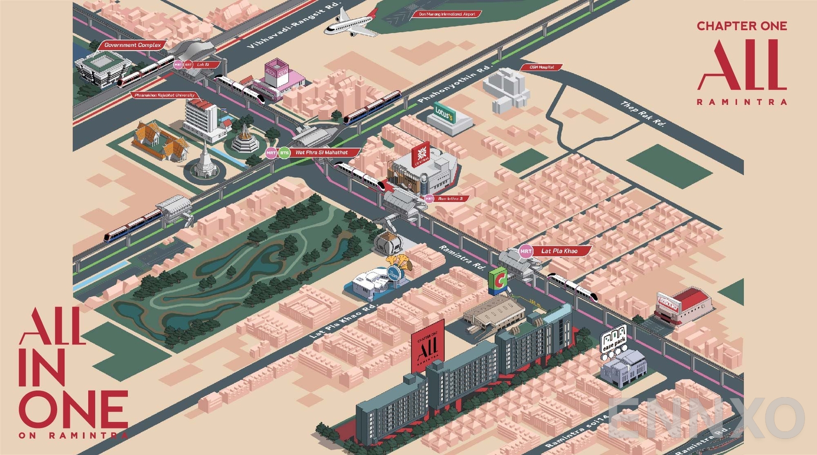 ภาพแผนที่แสดงที่ตั้งโครงการ CHAPTER ONE ALL RAMINTRA และสถานที่โดยรอบ