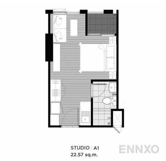 รูปแปลนห้อง Studio  ของโครงการ แชปเตอร์วัน อีโค รัชดา - ห้วยขวาง