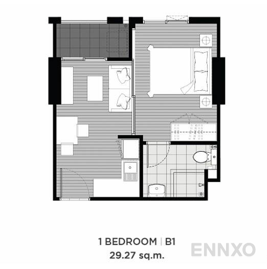 รูปแปลนห้อง 1 Bedroom ของโครงการ แชปเตอร์วัน อีโค รัชดา - ห้วยขวาง