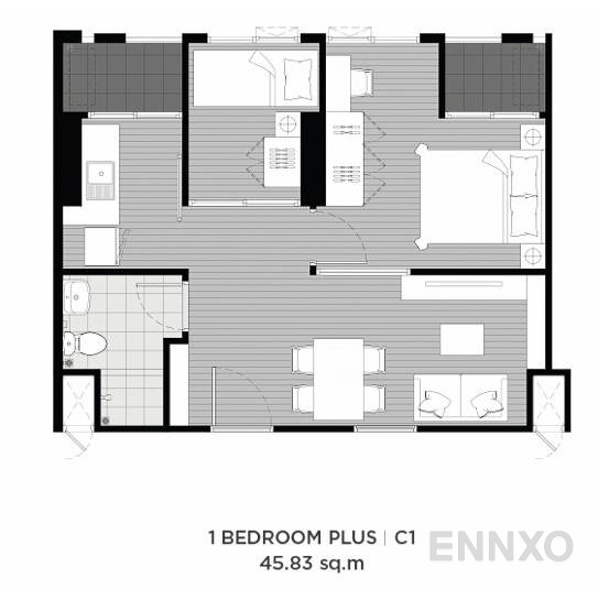รูปแปลนห้อง 1 Bedroom Plus ของโครงการ แชปเตอร์วัน อีโค รัชดา - ห้วยขวาง