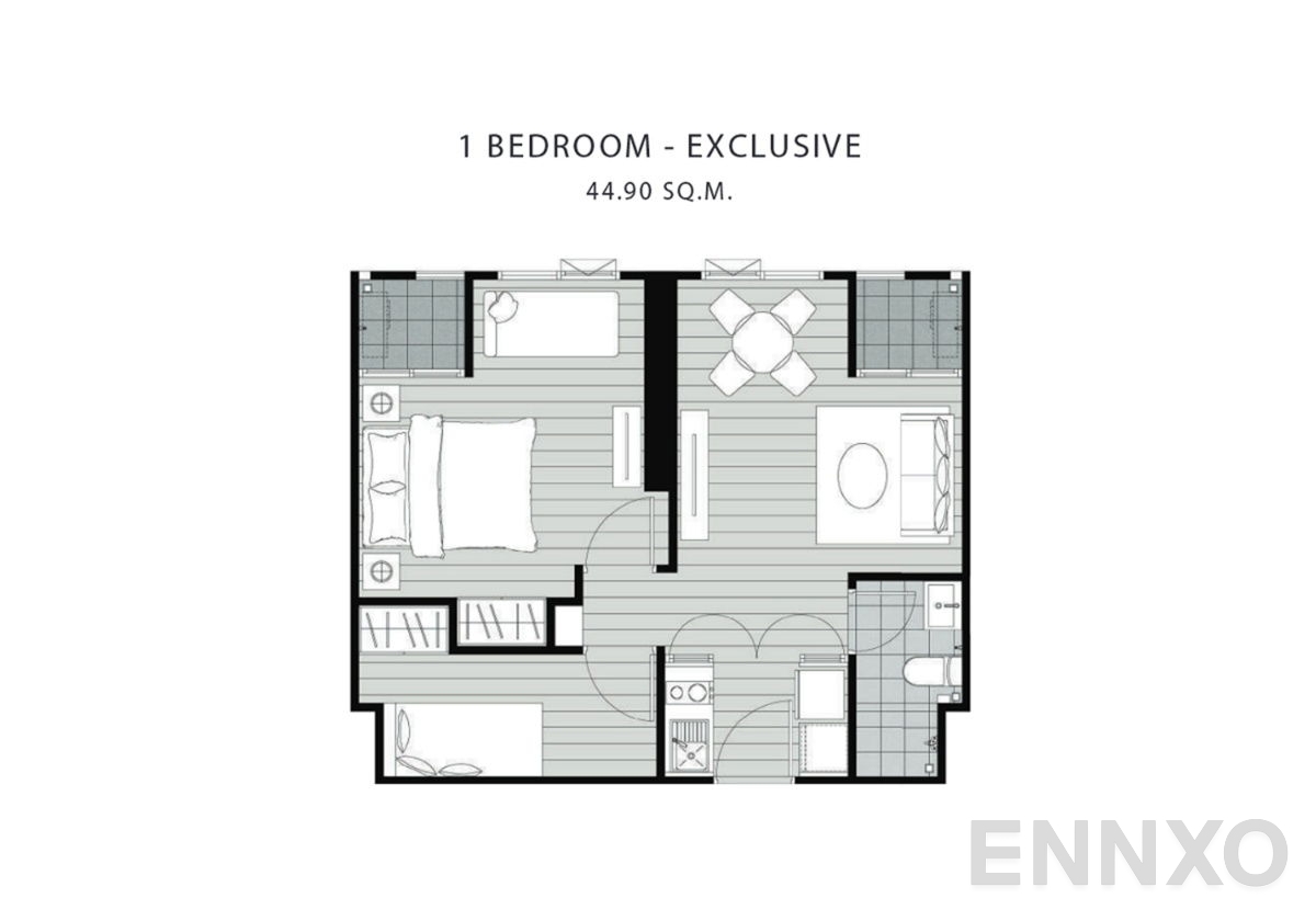 รูปแปลนห้อง 1 Bedroom Exclusive ของโครงการ Chapter One Shine Bangpo