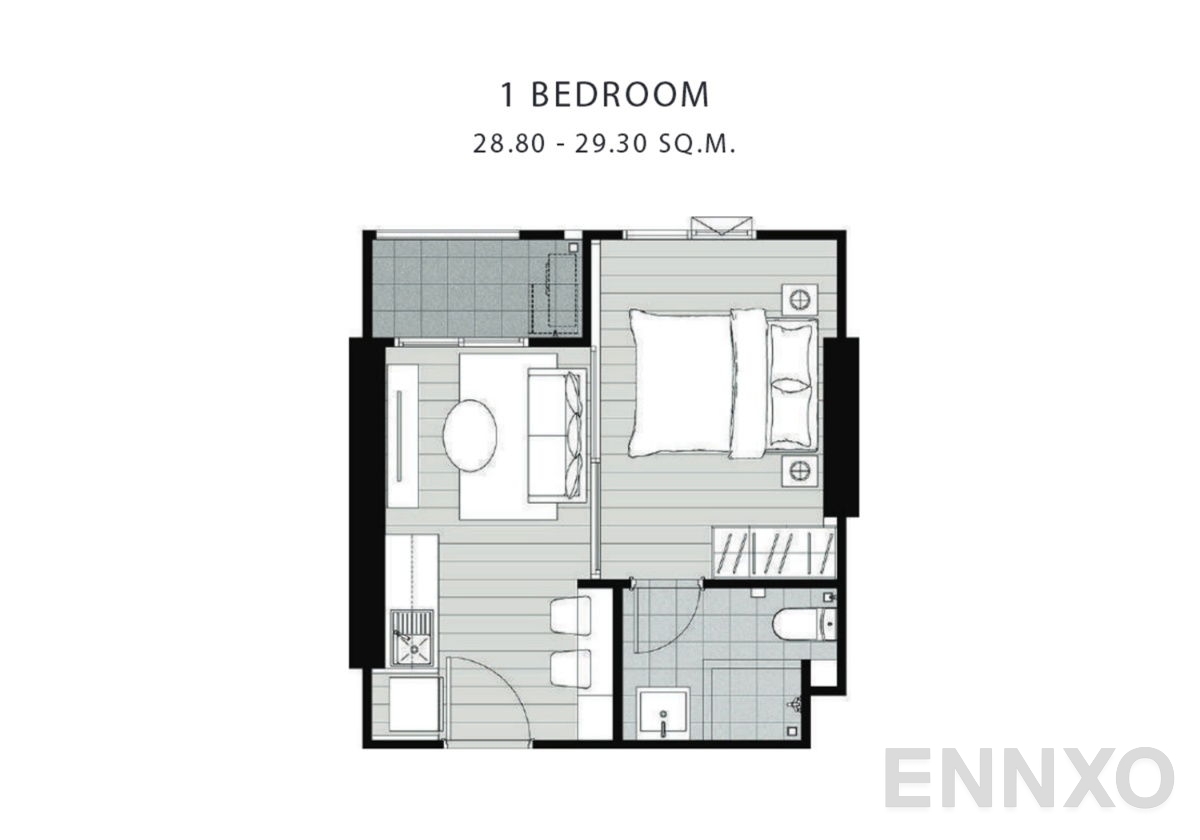 รูปแปลนห้อง 1 Bedroom ของโครงการ Chapter One Shine Bangpo