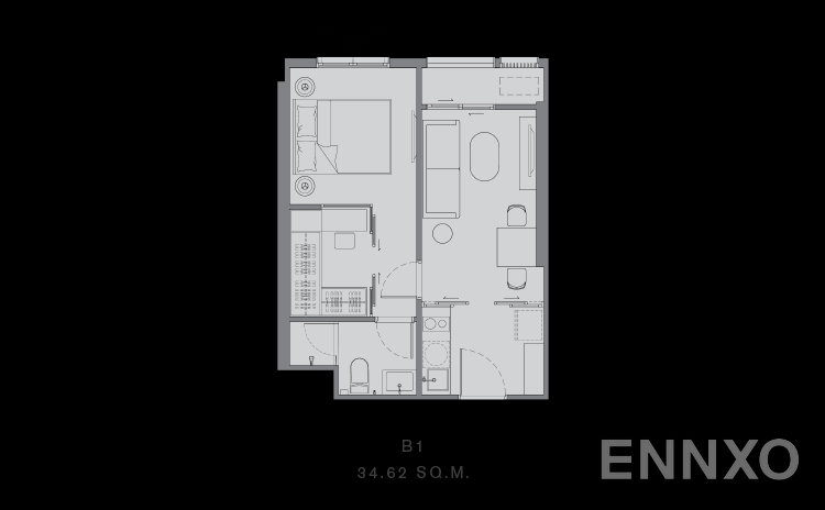รูปแปลนห้อง 1 BEDROOM ของโครงการ แชปเตอร์ ทองหล่อ 25