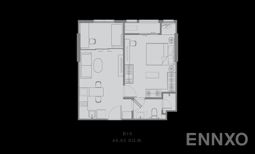 รูปแปลนห้อง 1 BEDROOM PLUS ของโครงการ แชปเตอร์ ทองหล่อ 25