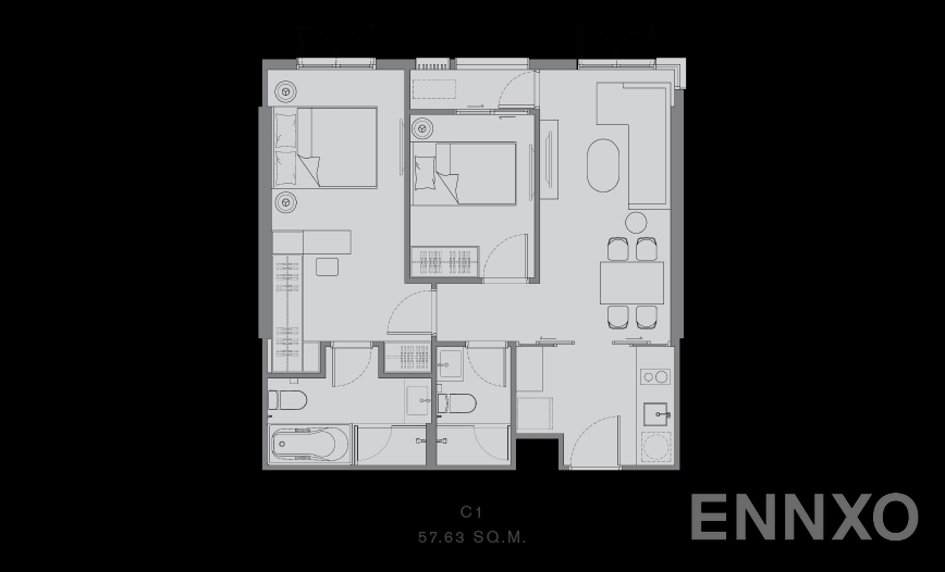 รูปแปลนห้อง 2 BEDROOM ของโครงการ แชปเตอร์ ทองหล่อ 25