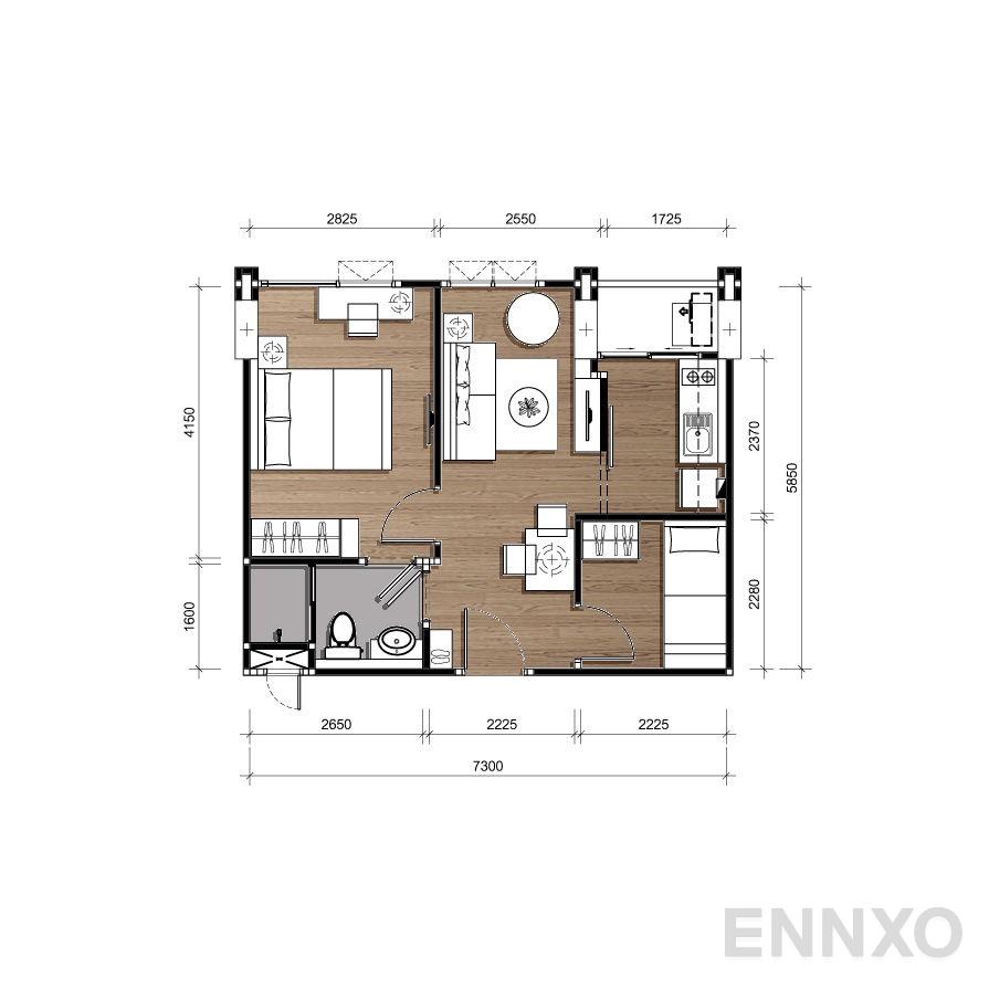 รูปแปลนห้อง Type D ของโครงการ Chatpetch Park Condo