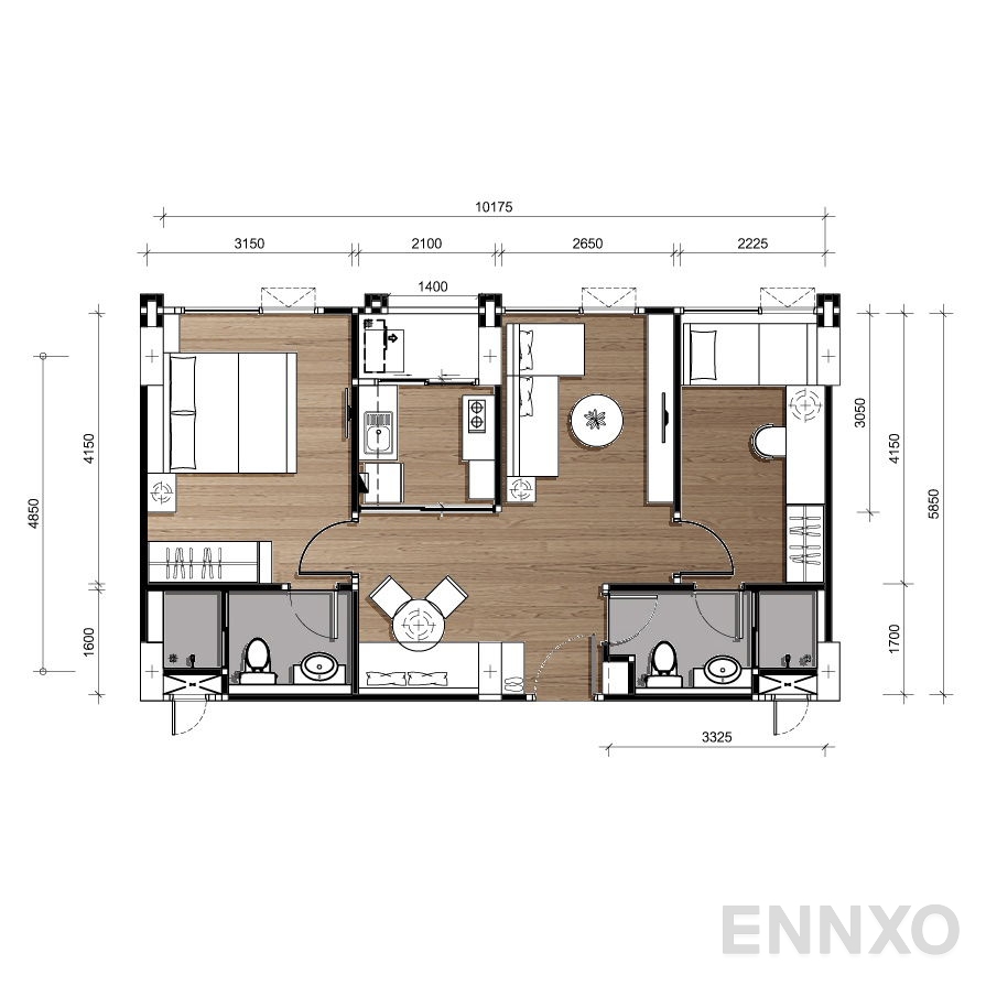 รูปแปลนห้อง Type E ของโครงการ Chatpetch Park Condo