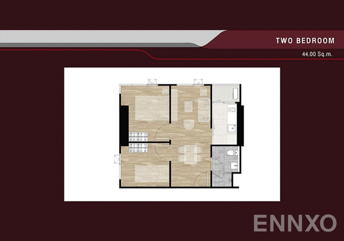 รูปแปลนห้อง 2 Bedrooms ของโครงการ ชีวาทัย เกษตร-นวมินทร์