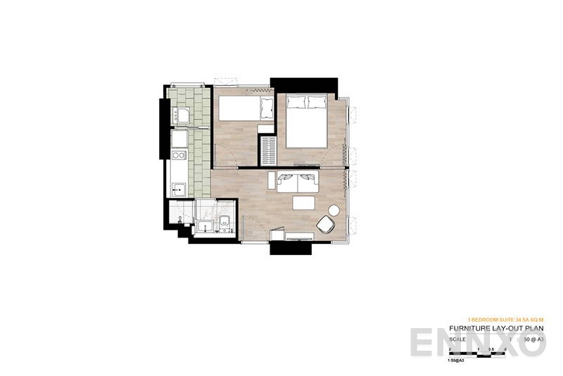 รูปแปลนห้อง 1 Bedroom Suite ของโครงการ เซียล่า ศรีปทุม