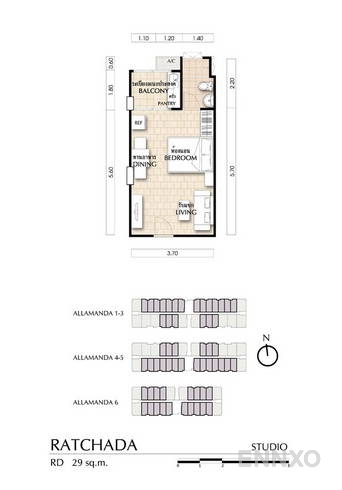 รูปแปลนห้อง Studio ของโครงการ ซิตี้ โฮม รัชดา-ปิ่นเกล้า