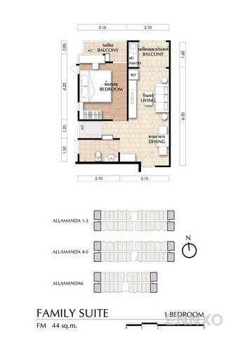 รูปแปลนห้อง 1 Bedroom ของโครงการ ซิตี้ โฮม รัชดา-ปิ่นเกล้า