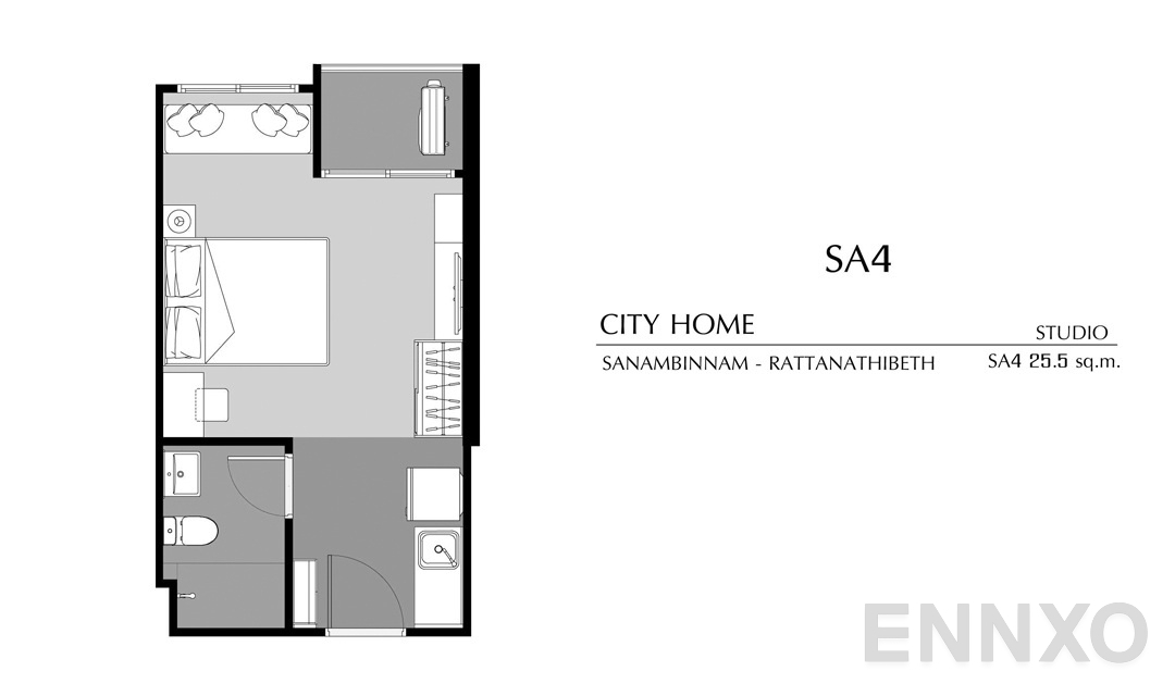 รูปแปลนห้อง Studio SA4 (25.5 ตร.ม.) ของโครงการ ซิตี้ โฮม รัตนาธิเบศร์