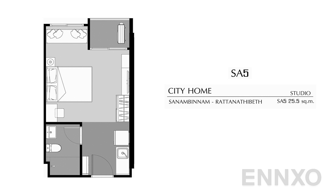รูปแปลนห้อง Studio SA5 (25.5 ตร.ม.) ของโครงการ ซิตี้ โฮม รัตนาธิเบศร์