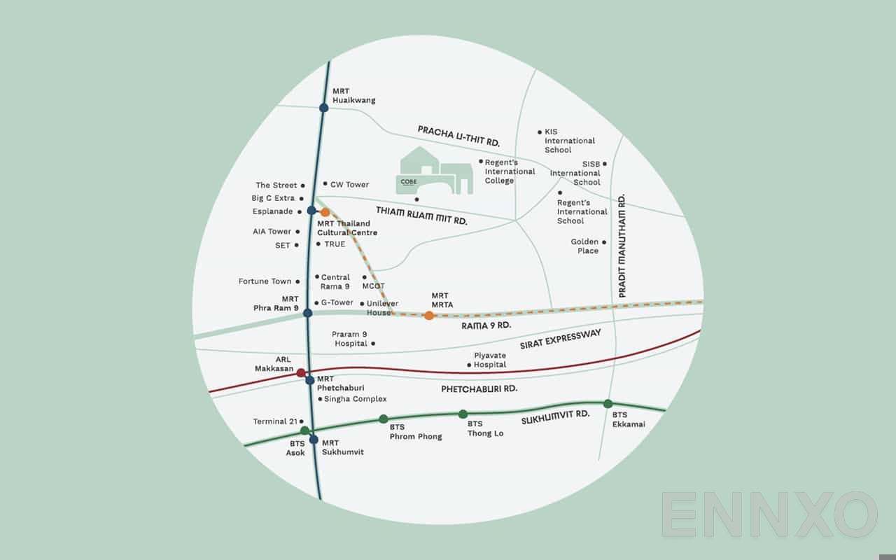 ภาพแผนที่แสดงที่ตั้งโครงการ COBE Ratchada - Rama 9
(โค้บบ์ รัชดา - พระราม 9) และสถานที่โดยรอบ
