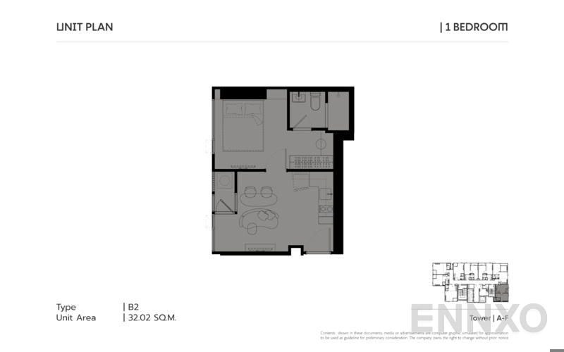 รูปแปลนห้อง 1 Bed 30-34 SQ.M. ของโครงการ โค้บบ์ รัชดา - พระราม 9