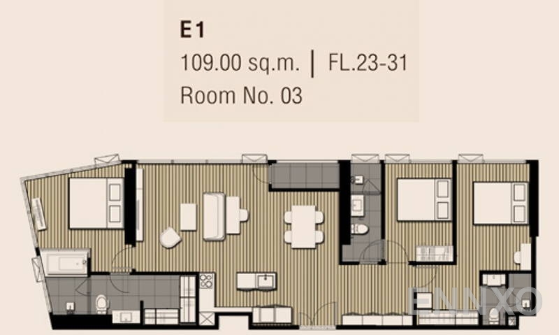 รูปแปลนห้อง Type E1 ของโครงการ โคโค่ พาร์ค พระราม 4