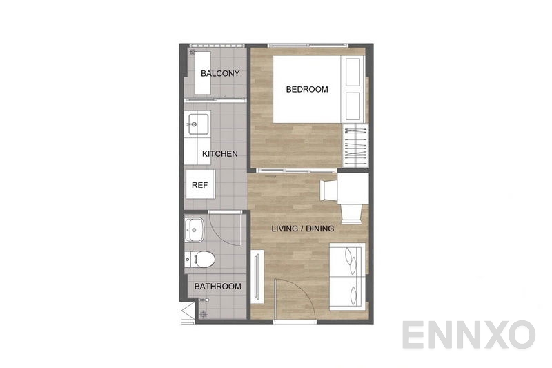 รูปแปลนห้อง 1 Bedroom ของโครงการ คอนโด มี บางนา - บางบ่อ