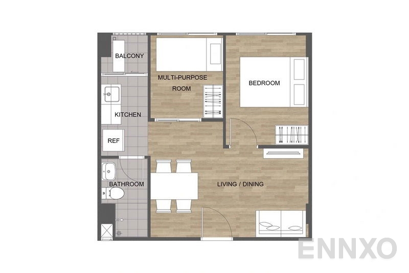 รูปแปลนห้อง 1 Bedroom Plus ของโครงการ คอนโด มี บางนา - บางบ่อ