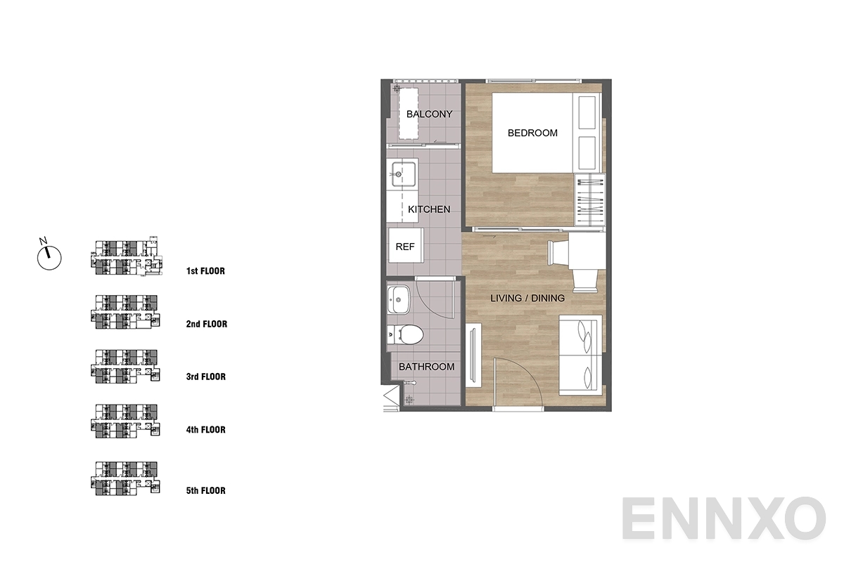 รูปแปลนห้อง 1A ของโครงการ คอนโด มี สินสาคร