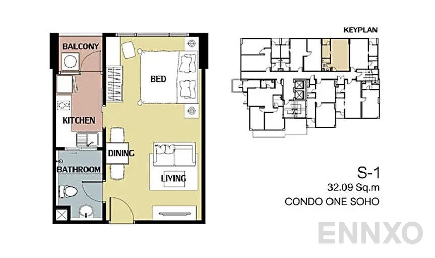 รูปแปลนห้อง Studio ของโครงการ Condo One Soho