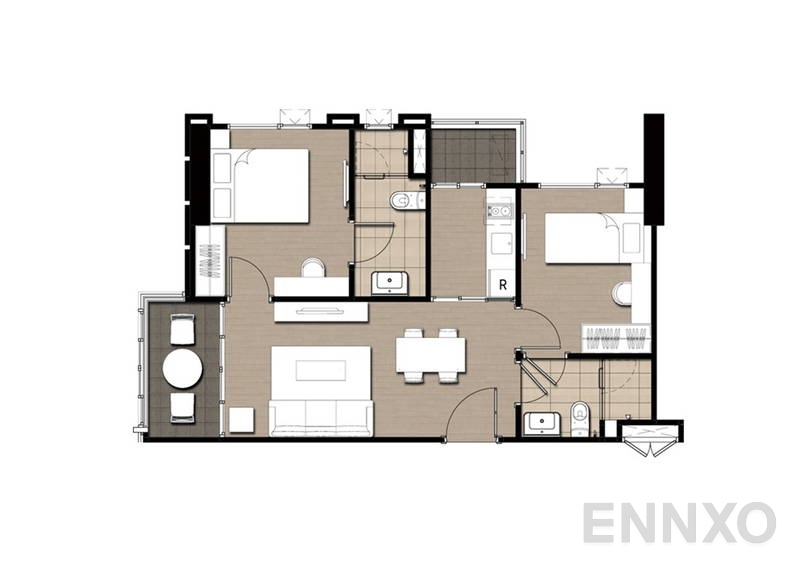 รูปแปลนห้อง 2 Bedrooms ของโครงการ คอนโดเลต มิสท์ พระราม 9