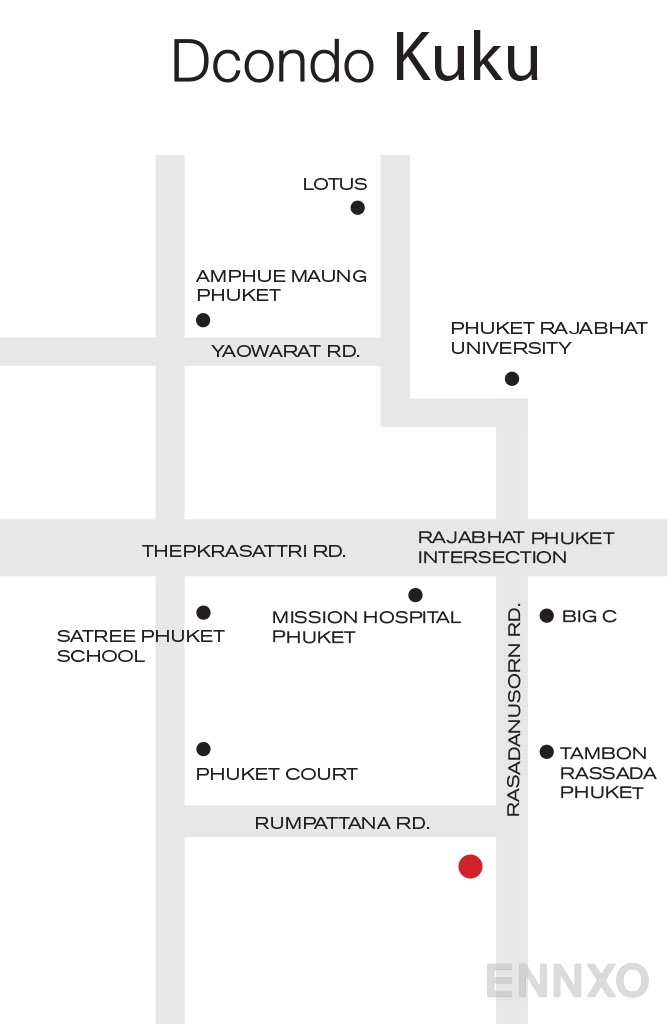 ภาพแผนที่แสดงที่ตั้งโครงการ dcondo Campus Resort Kuku Phuket และสถานที่โดยรอบ