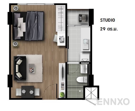 รูปแปลนห้อง Studio โครงการ dCondo Campus Resort Rangsit