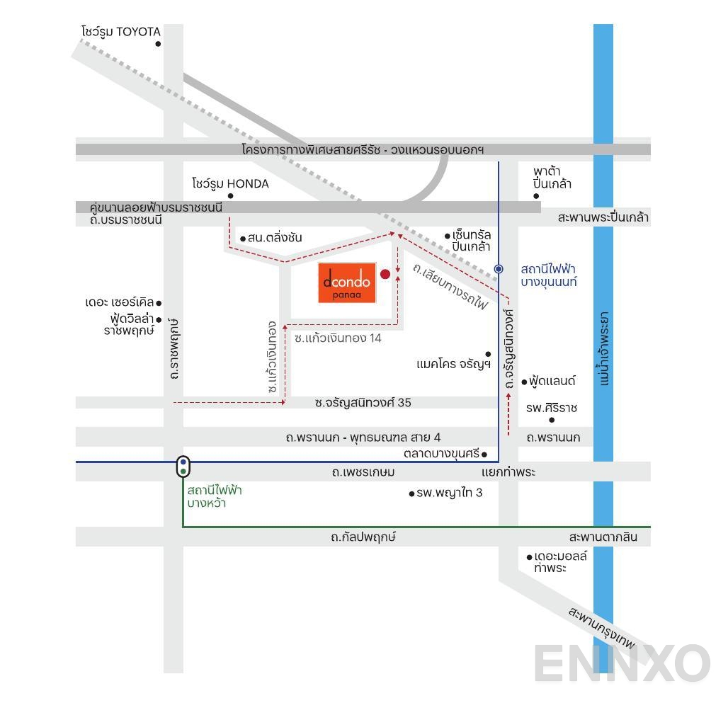 ภาพแผนที่แสดงที่ตั้งโครงการ ดีคอนโด พนา และสถานที่โดยรอบ
