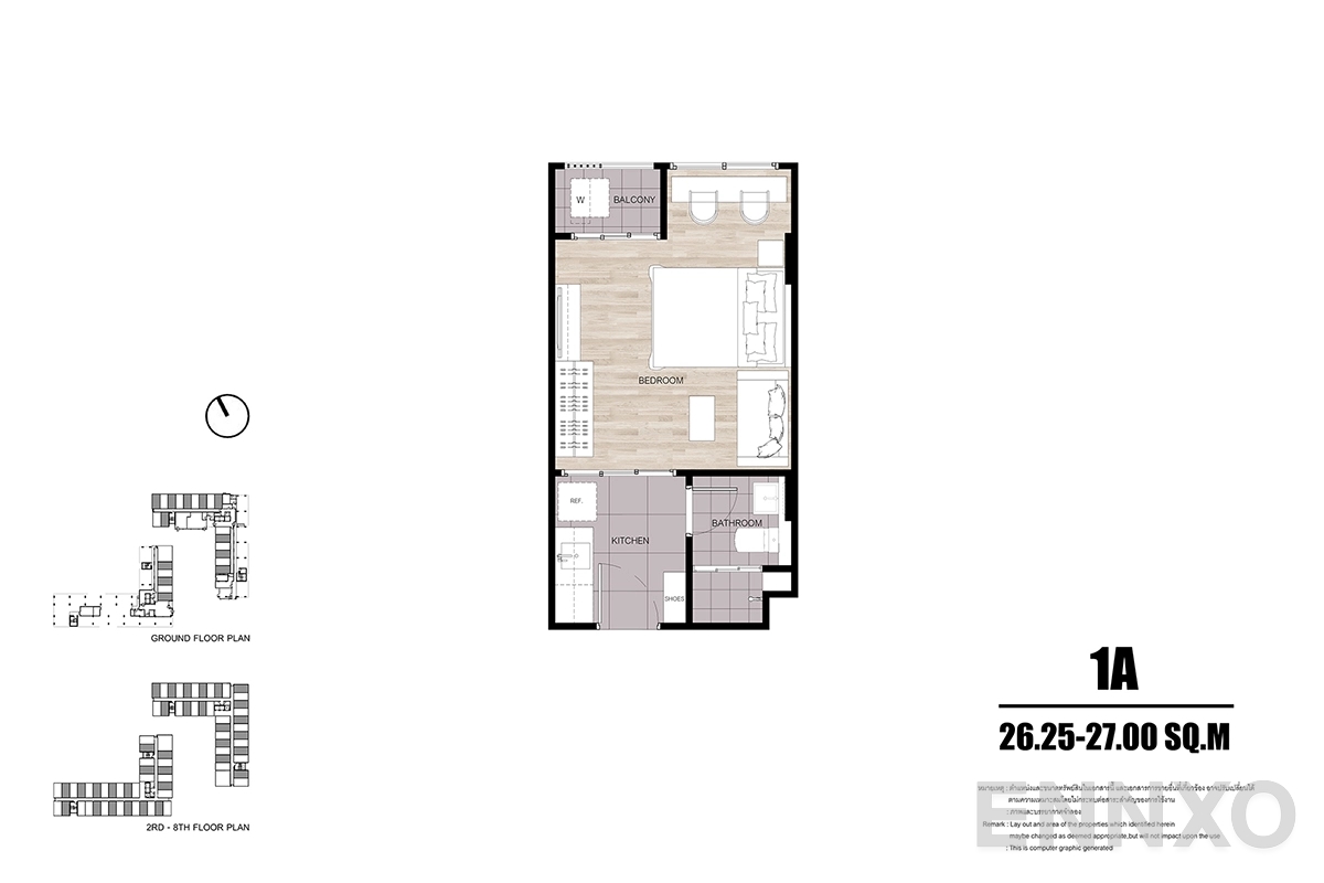 รูปแปลนห้อง 1A ของโครงการ ดีคอนโด พนา