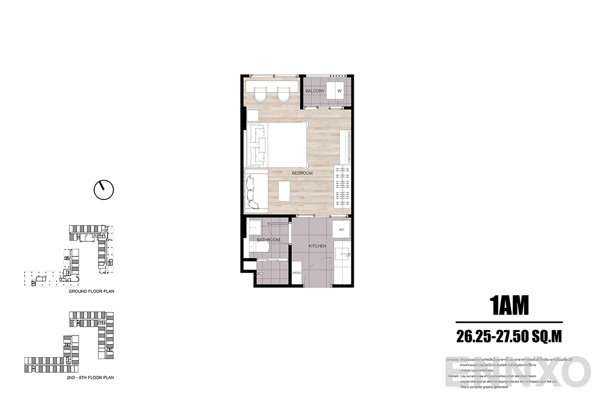 รูปแปลนห้อง 1AM ของโครงการ ดีคอนโด พนา