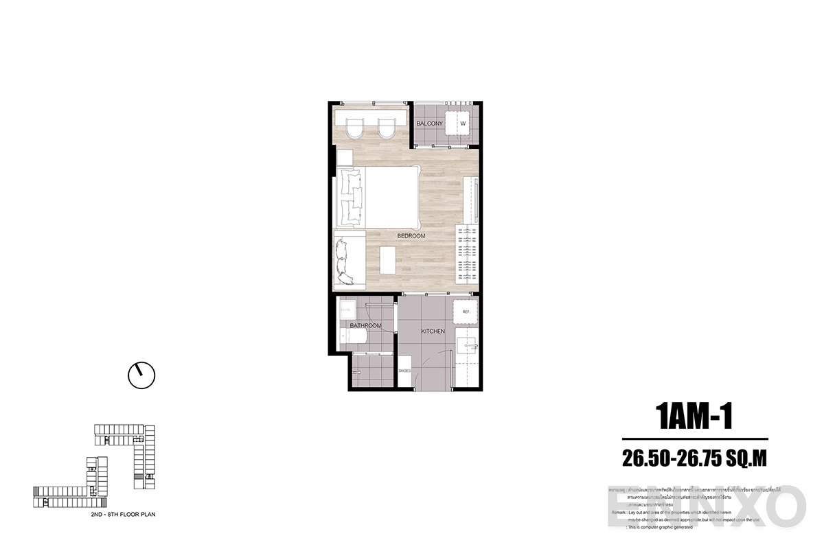 รูปแปลนห้อง 1AM-1 ของโครงการ ดีคอนโด พนา