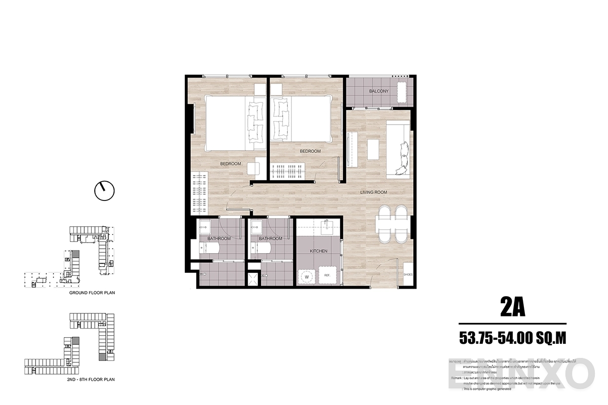 รูปแปลนห้อง 2A ของโครงการ ดีคอนโด พนา