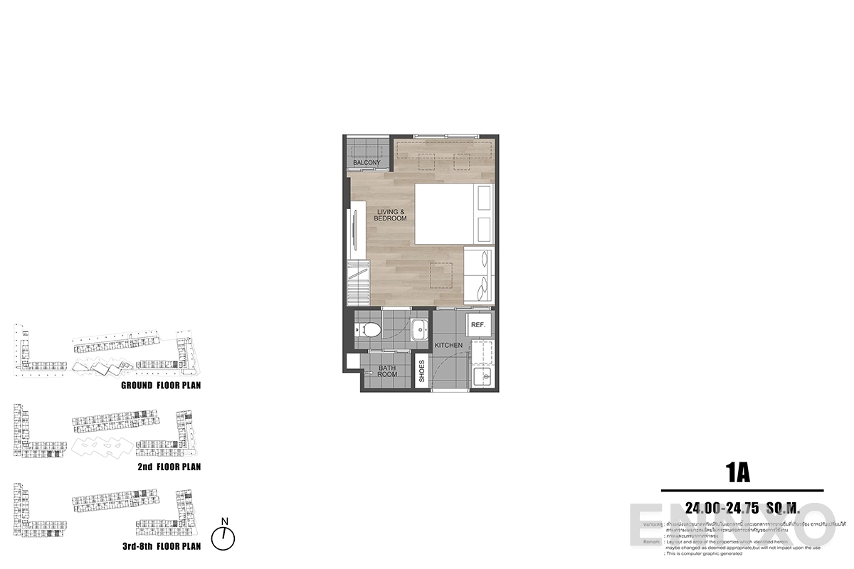 รูปแปลนห้อง 1A ของโครงการ ดีคอนโด รีฟ ภูเก็ต