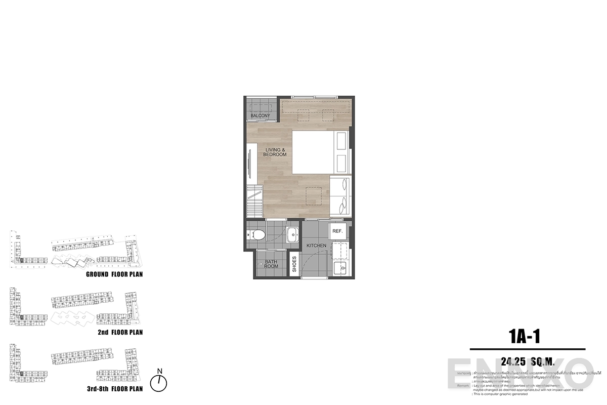 รูปแปลนห้อง 1A-1 ของโครงการ ดีคอนโด รีฟ ภูเก็ต