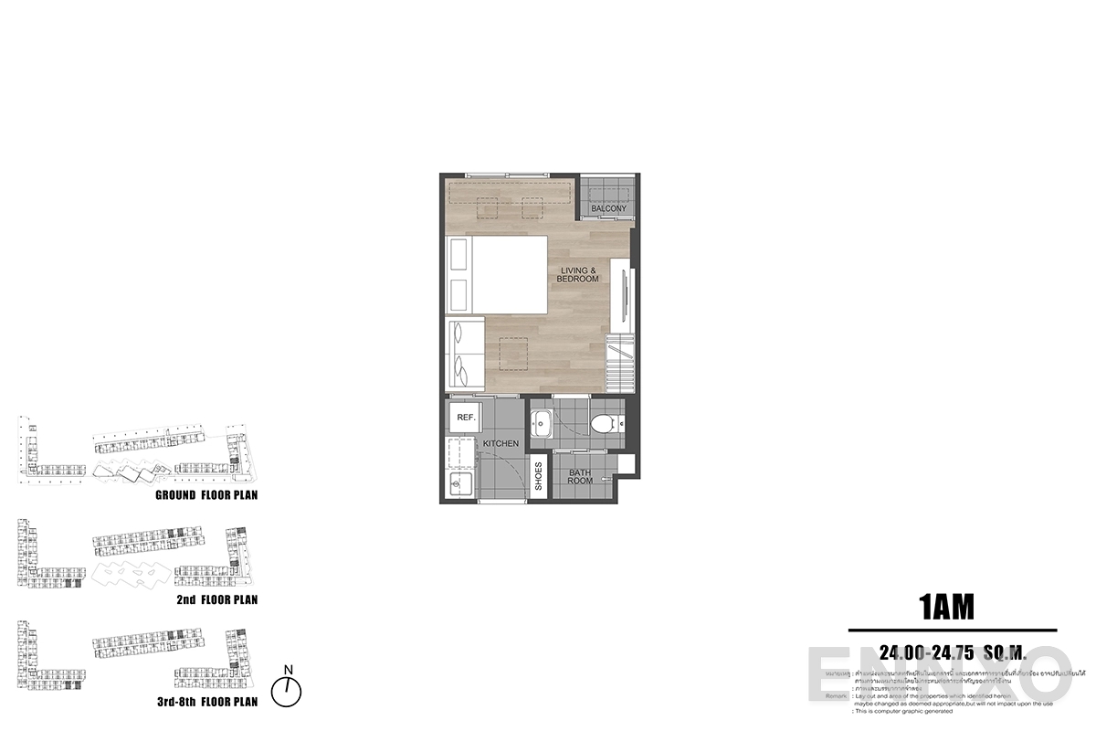 รูปแปลนห้อง 1AM ของโครงการ ดีคอนโด รีฟ ภูเก็ต