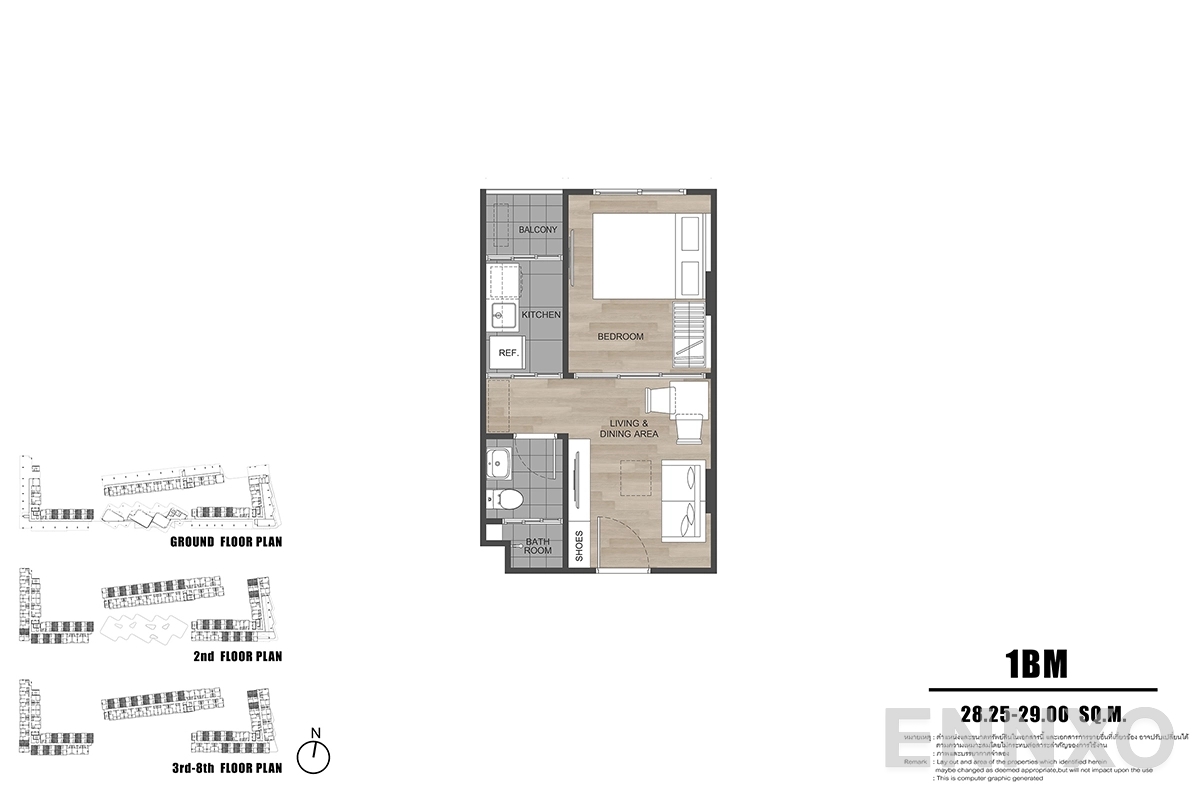 รูปแปลนห้อง 1BM ของโครงการ ดีคอนโด รีฟ ภูเก็ต
