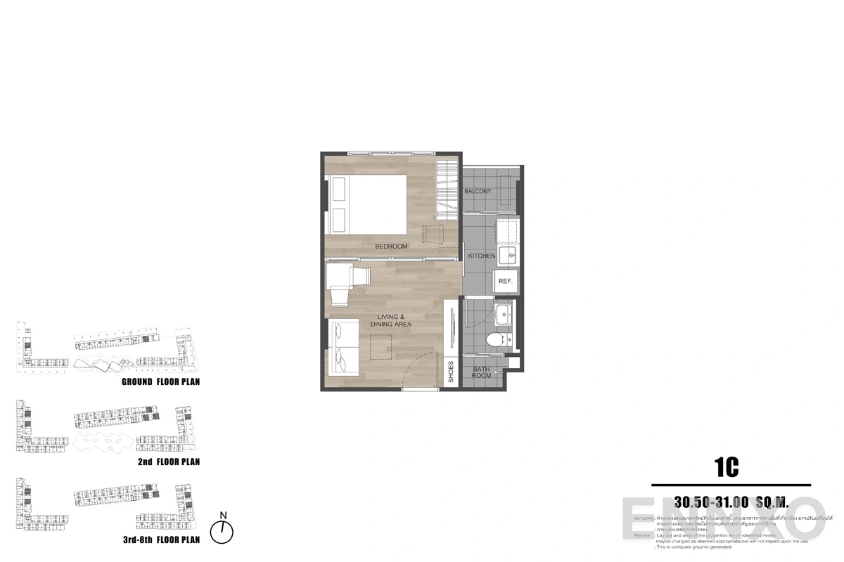 รูปแปลนห้อง 1C ของโครงการ ดีคอนโด รีฟ ภูเก็ต