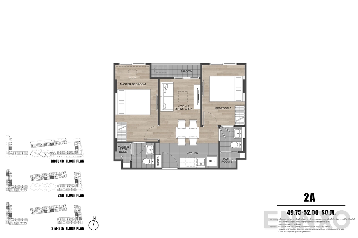 รูปแปลนห้อง 2A ของโครงการ ดีคอนโด รีฟ ภูเก็ต