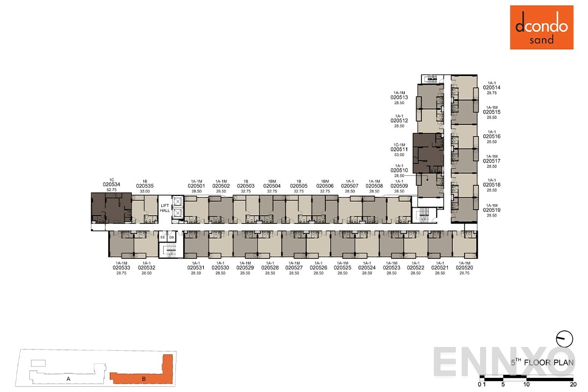 แปลนชั้น 5th Floor Plan ของโครงการ ดีคอนโด แซนด์ หาดใหญ่
