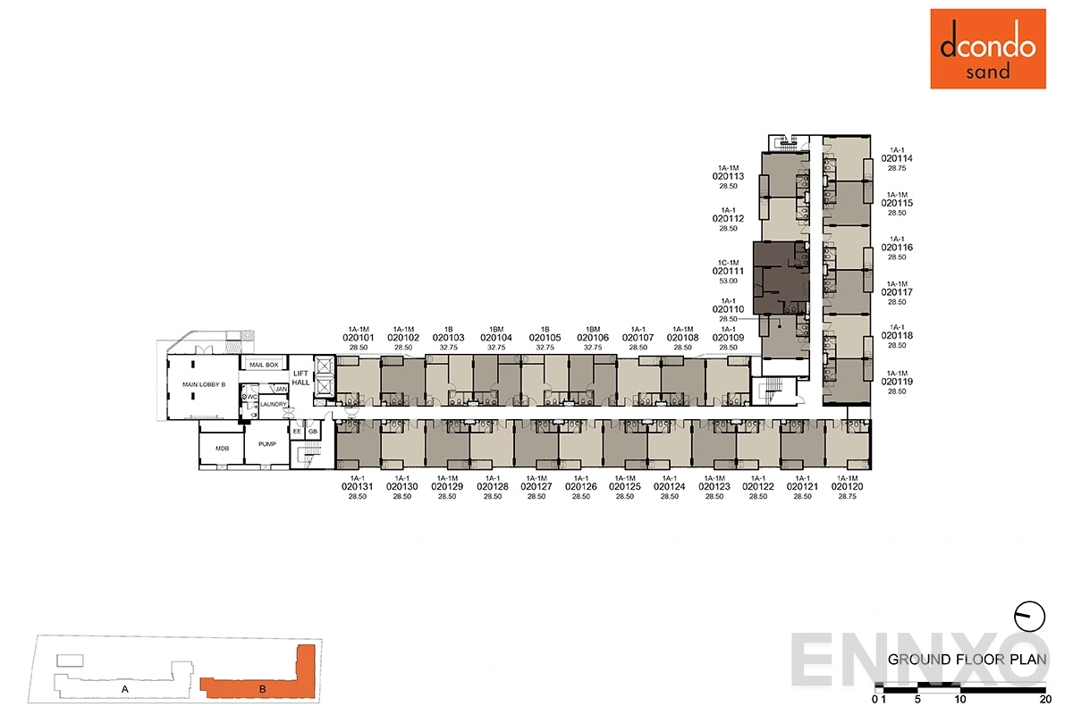แปลนชั้น Ground Floor Plan ของโครงการ ดีคอนโด แซนด์ หาดใหญ่