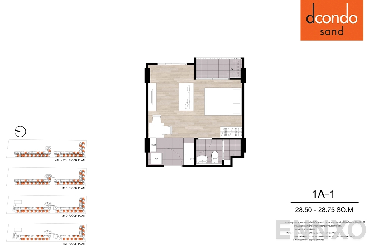 รูปแปลนห้อง 1A-1 ของโครงการ ดีคอนโด แซนด์ หาดใหญ่