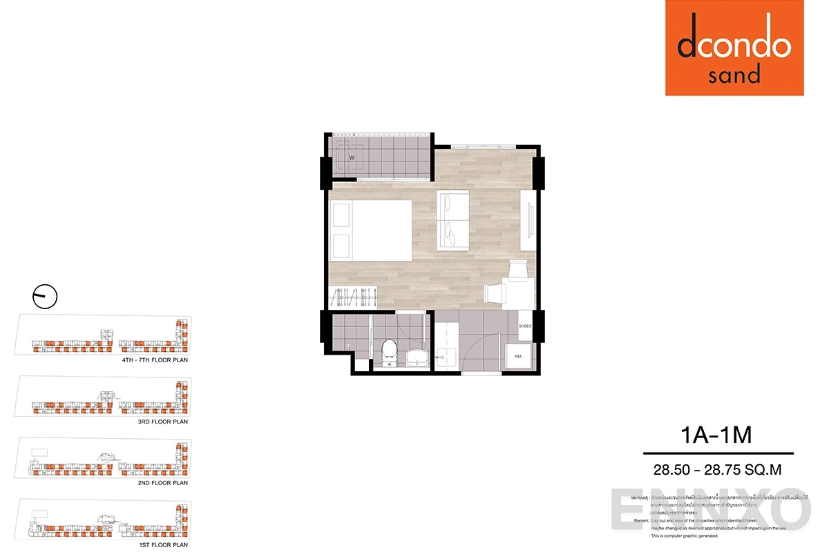 รูปแปลนห้อง 1A-1M ของโครงการ ดีคอนโด แซนด์ หาดใหญ่