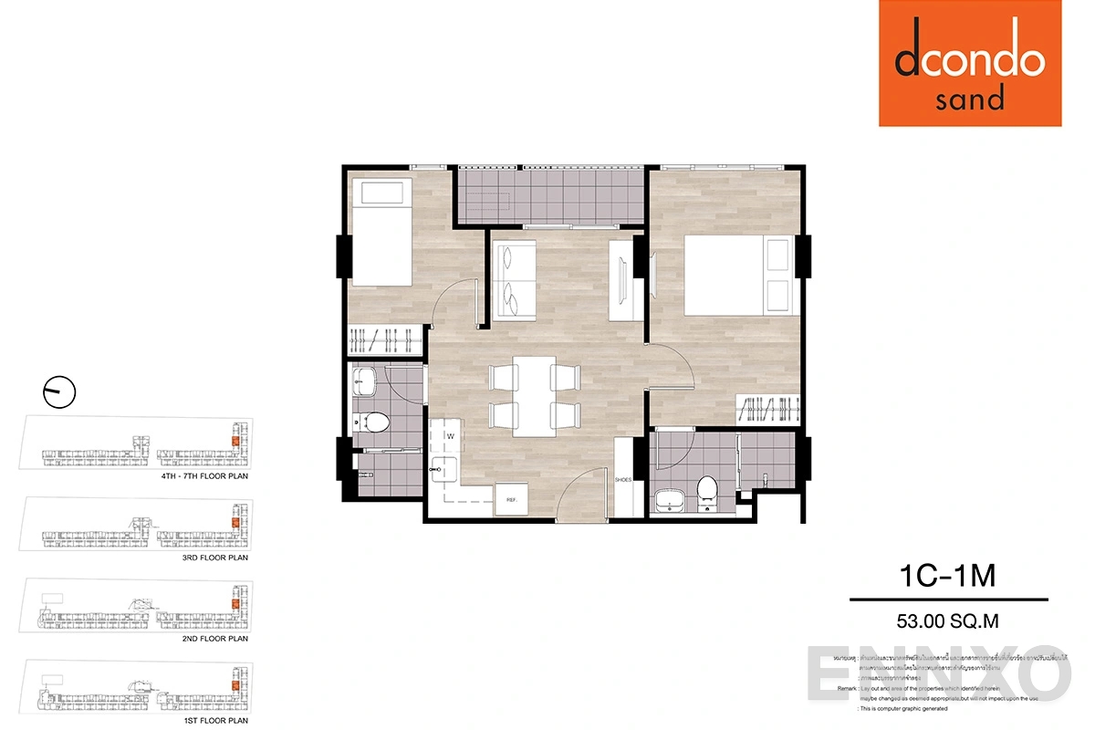 รูปแปลนห้อง 1C-1M ของโครงการ ดีคอนโด แซนด์ หาดใหญ่
