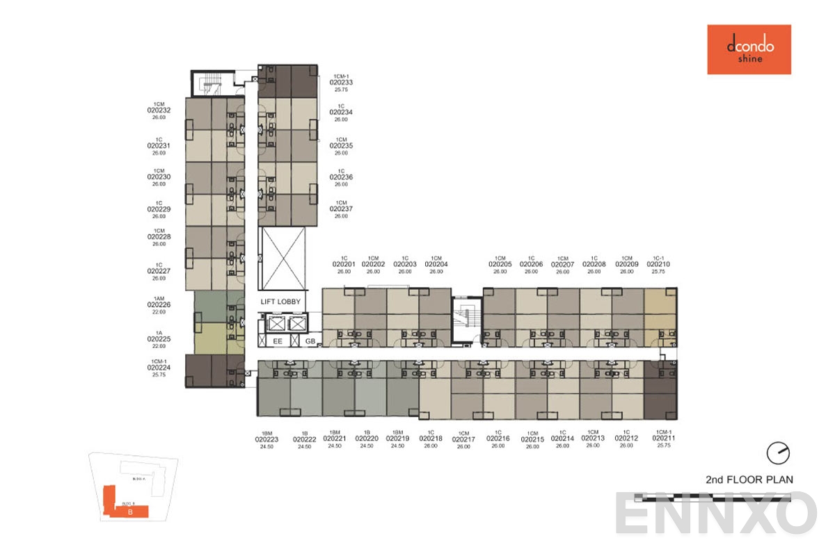 แปลนชั้น B-2F ของโครงการ ดีคอนโด ชายน์ รังสิต