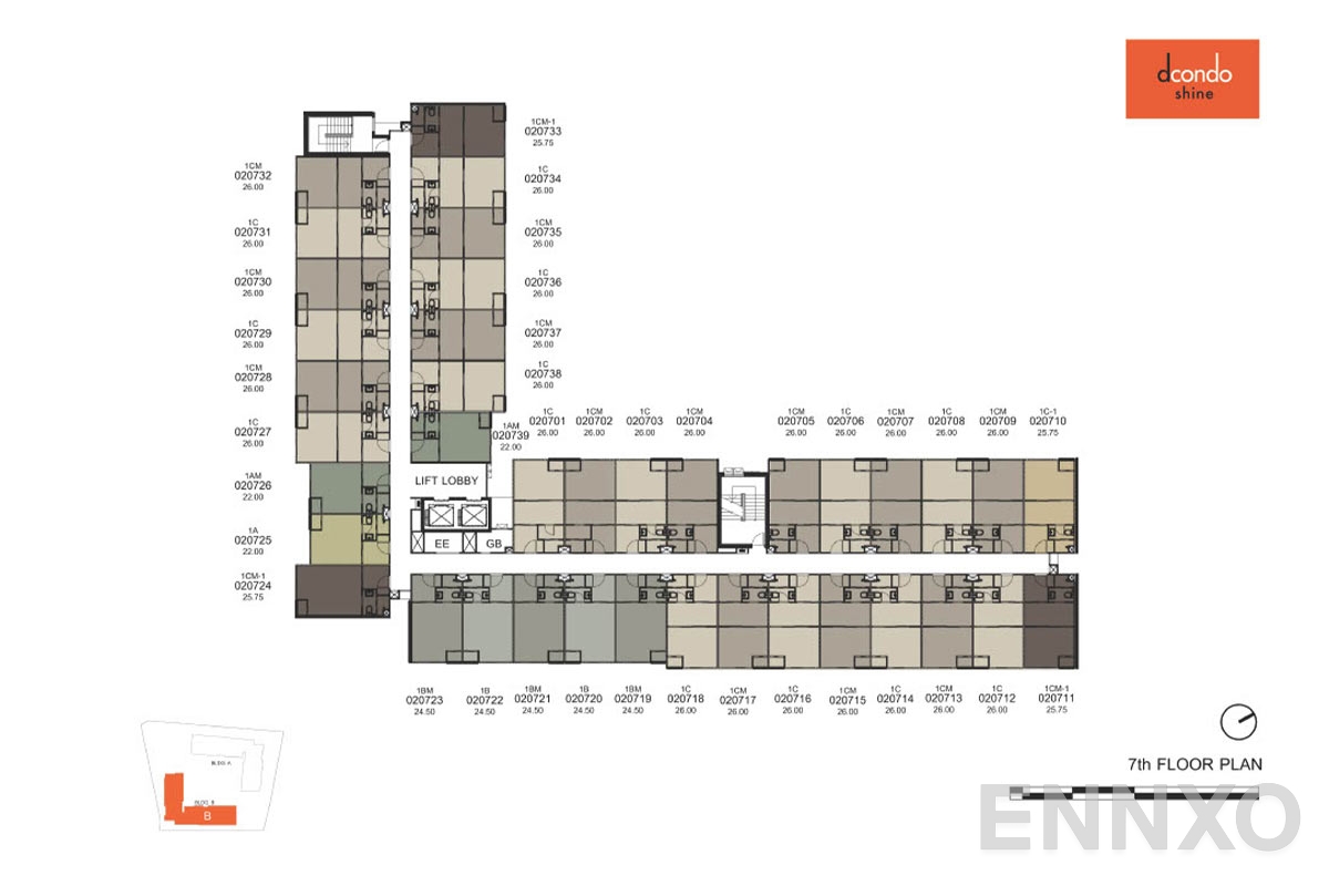 แปลนชั้น B-7F ของโครงการ ดีคอนโด ชายน์ รังสิต