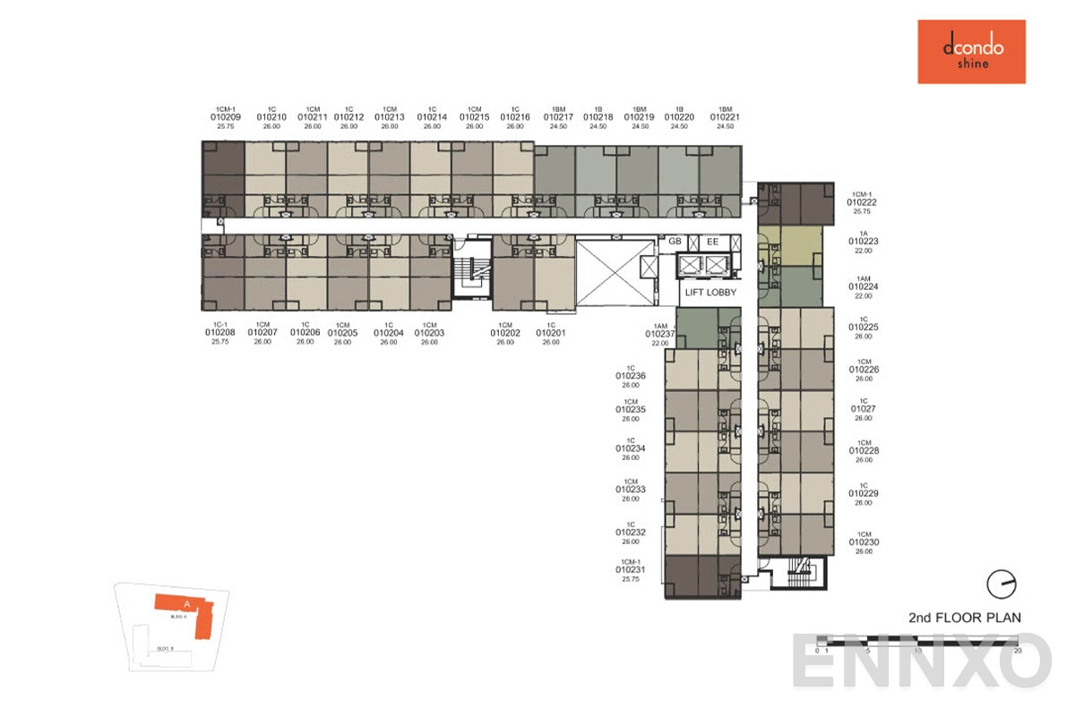 แปลนชั้น A-2F ของโครงการ ดีคอนโด ชายน์ รังสิต