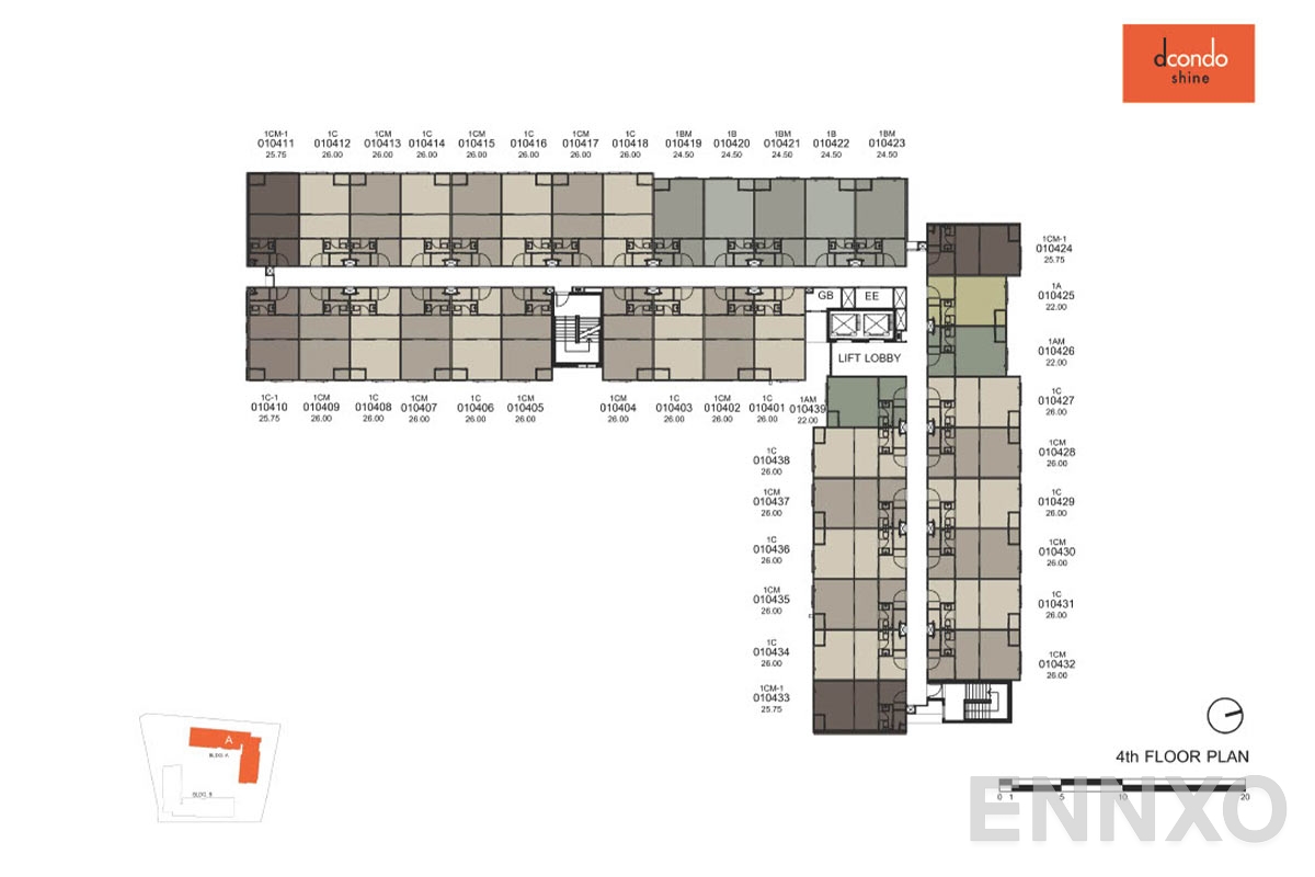 แปลนชั้น A-4F ของโครงการ ดีคอนโด ชายน์ รังสิต